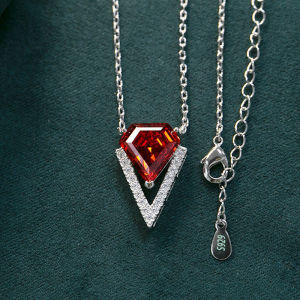 Silver S925 Rhombus Red Gemstone Necklace