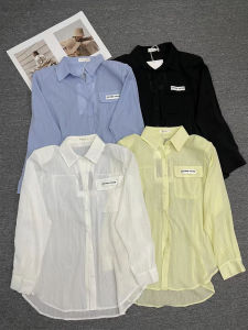 Womens Summer Casual Loose Long Sleeve Shirt Thin Shoulder Pad Design Korean Style Sun Protection Outerwear Mid-Length