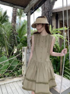 NIHAOKANONG | Đầm A-Line Thời Trang Mùa Xuân Hè Mới Viền Xếp Ly