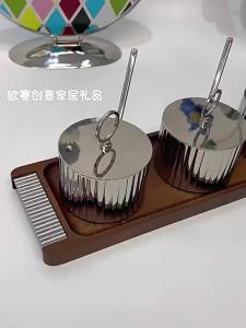Light Luxury Stainless Steel Spice Jar Set Sugar Container Seasoning Box Salt Monosodium Glutamate Storage Can Decorative Kitche