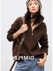 YUANYA | Áo Sweater Dệt Kim Dây Cổ Rộng Kiểu Vintage
