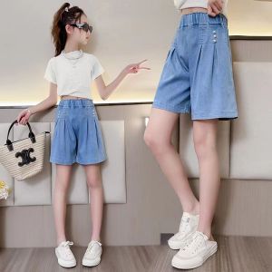 กางเกงขาสั้นเด็กผู้หญิงกางเกงขาสั้นกระโปรงแฟชั่นทรงหลวมผ้ายีนส์ใส่ด้านนอกแบบบางสำหรับเด็กหญิงแมตช์ง่ายสไตล์ตะวันตกแบบใหม่ฤดูร้อนสำหรับเด็กวัย5-12ขวบ