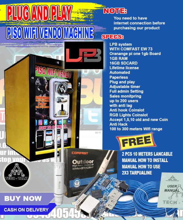 LPB PISO WIFI MACHINE FULL SET WITH COMFAST EW73 OUTDOOR ANTENNA VLAN