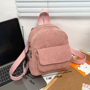 New Fashion Women Mini Backpack Solid Color Corduroy Small Backpacks Simple Casual Student Bookbags Traveling Backpacks