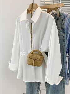 SHIMANQING | Elegant French Style White Long Sleeve Shirt Female Slimming Waist