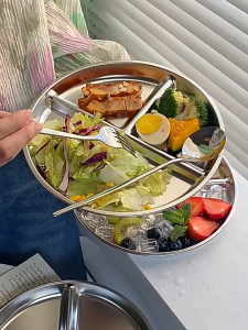 จานสแตนเลสแบ่งช่อง 3ช่อง วัสดุสแตนเลส304 ถาดหลุมสแตนเลส จานข้าวแบ่งช่อง