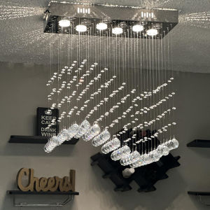 LANTU K9 Crystal Pendant Light – Modern 80CM LED Chandelier for Living Dining Room Café Bedroom Ceiling Decor