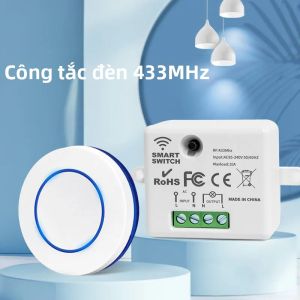 Công Tắc Đèn Điều Khiển Từ Xa Không Dây RF 433MHz Nút Tròn Mini Bảng Điều Khiển Gắn Tường Bộ Thu Relay 10A Cho Đèn LED 220V 110V