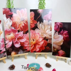 TENNESY Hiasan Dinding Aesthetic 1 Set Bunga Blossom 3D Paper Art 4 Panel Wall Decor Pajangan Kamar