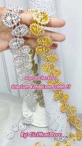 aplikasi diamond renteng bentuk kipas gold silver cangkang 3 d per 50 cm mewah