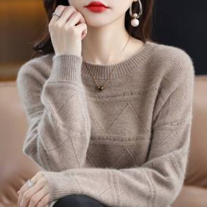 Spring Autumn Thickened Knitted Loose Ladies Long Sleeve Crew Neck Pullover Sweater Trendy Base Shirt Versatile Korean Style