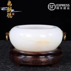 Fland Natural Jadeite Potted Plant Decorative Ornaments Chinese Style Office Moving Gift Wealth Attracting Display Piece