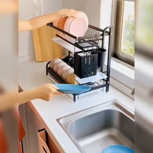 Rak Piring 2/3 Susun Rak Piring Dapur Serbaguna Rak Piring Stainless Rak Dish Drainer Dengan Besi
