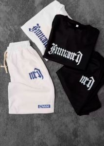 เสื้อเซ็ตผู้ชาย เสื้อผู้ชาย กางเกงขาสั้นผู้ชาย ดีไซน์เก๋ ขนาดมาตรฐาน สีดำ สีขาว