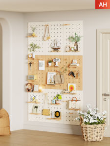 Wall Mounted Shelf With Hanging Rod And Storage Display Real Wood Hole Panel