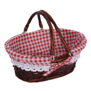 Woven Picnic Basket Woven Basket Folding Handle Portable Eco Friendly Rattan Picnic Basket for Bathroom Gift Rattan Woven Basket
