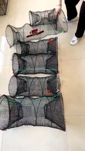 Bubu Ikan Panjang Jaring Pukat Warna Hitam 2 Lubang Bubu Ikan & Udang 2 Cage Fishing Net 弹簧捉螃蟹笼