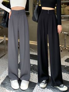 High Waist Wide Leg Pants Womens Spring Autumn Straight Narrow Version Casual Suit Trousers Drapey Slimming Look Long Pants