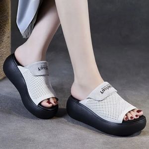 2024 Summer Thick Sole Versatile Leather Hollow Fashion Wedge Sandals for Women