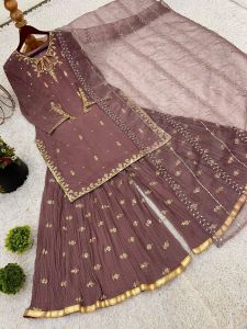 [PRE-ORDER] 2025 DEC GRAND READYMADE WEDDING BOLLYWOOD SUIT WITH PALAZO PANT WITH EMBROIDERY SEQUINS WORK SIZE M TO 2XL ( DELIVERY 10 WORKING DAYS) ETA: 2026-01-30 |Embroidered Georgette Sharara | Designer Heavy Faux Georgette With Heavy Embroidery