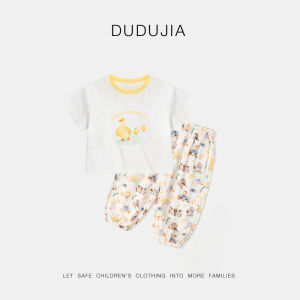 Dudujia Childrens Summer Short Sleeve Set Baby Boy Casual Pants Two-Piece Set Girl Thin Summer Fashion Cotton Blend Fabric