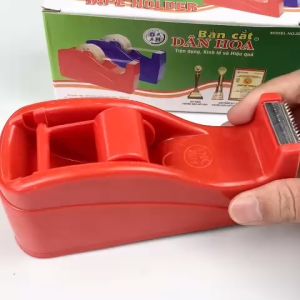 Dao Cắt băng keo văn phòng DÂN HOA loại để bàn có 2 màu xanh và đỏ - Út Lớn