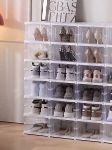 2/3/6 Layers Foldable Shoes Box Organizer Plastic Multifunctional Shoe Storage Box Set Clear Stackable Shoes Rack with Lid Flip Open Shoe Case