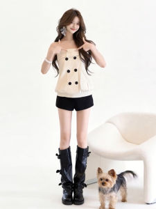 PEIZIXUAN | Korean Style White Cami Top & Shorts Set for Short Figures Summer