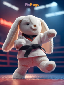 Mchugs Taekwondo gấu bông Bunny trong bộ đồng phục màu trắng với vành đai võ thuật Quà Tặng trẻ em người bạn