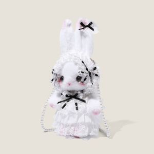 Cute Bunny Plush Bag Lolita Sweet Shoulder Bag Pearl Chain Princess Crossbody Bags