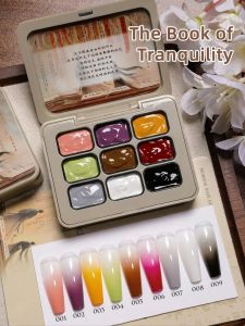 9 Colors The Book Of Transquility Patting Glue Smudge Canned High Saturation Popular Semi-Solid Nail Polish-Ning Jing Zhi Shu