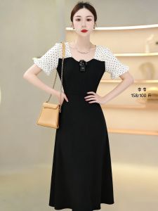 Váy Ngắn Tay Màu Đen Mùa Hè Mới Phong Cách Đơn Giản Đa Năng Váy Chữ a Cạp Cao Thường Ngày Mùa Hè 2025 Không Thương Hiệu