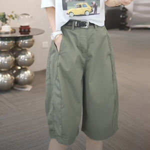 Shalldoer | Casual Wide Leg Workwear Pants Womens Five-Quarter Flower Bud Pants Loose Slimming Summer New Style High Waist Straight Tube