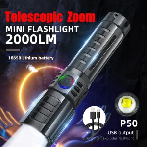 Ultra Bright XHP50 LED Flashlight 3 Modes rechargeable lamp Zoomable flash light Portable Emergency light Lantern for Outdoor Camping Fishing torchlight powerful 1000000lm mini flashlight waterproof original small flashlights super light work light 手电筒