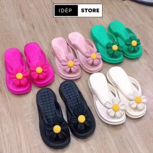Dép kẹp nữ xỏ ngón sticker Hoa Cúc siêu xinh đế caro cao su mềm êm chân đi mưa đi biển mùa hè DL369