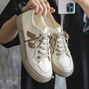 Black Low-Top Mens Fashionable Youthful Trendy Canvas Slip-On Flat Bottom Retro Sneakers Korean Style Breathable Rubber Sole