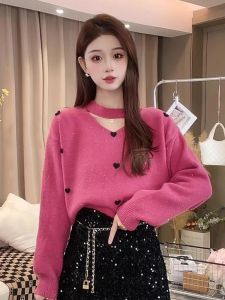 Womens Thickened V-Neck Hollow out Knitted Sweater Spring Autumn Winter Warm Casual Style Long Sleeve Top Fashion Trend