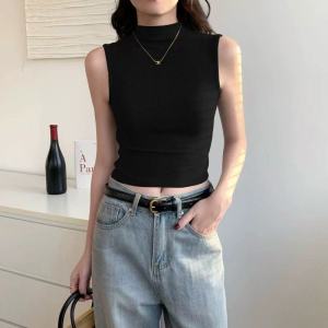 QIAOCHENXIAN | Summer Womens Half-High Neck Short Vest Innerwear Outerwear Basic T-Shirt