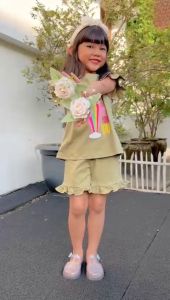 Setelan Anak Cewek Amena Lucuna Warna Olive Size 1-5 Tahun