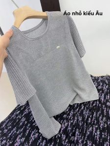 UYFY | Áo thun nữ cổ tròn tay ngắn màu xám giản dị cao cấp mùa hè 2025 phong cách Hàn Quốc đa năng cơ bản