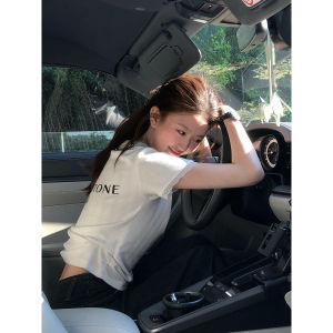 White Short Sleeve T-Shirt 2025 New Style Womens Fashion Slim Fit Letter Print Casual Top Korean Style Summer Wear