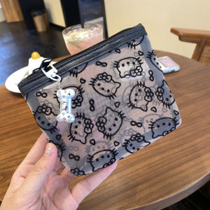 Sanrio | Hello Kitty Transparent Mesh Pouch Cute Zipper Makeup Bag Cosmetic Organizer Small Travel Storage Case for Lipstick Coins Girls