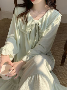 Pure Cotton Long Sleepwear Sweet Style Home Clothes for Women Spring Autumn Season Manfoliage Brand Floral Print round Neck Sleep Dress