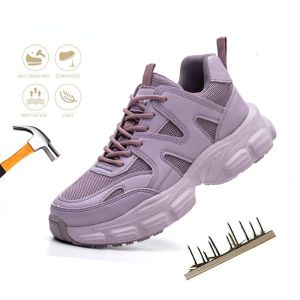 QINHUIZE Safety shoes Womens work shoes Impact proof and puncture proof four season steel toed safety protection work boots