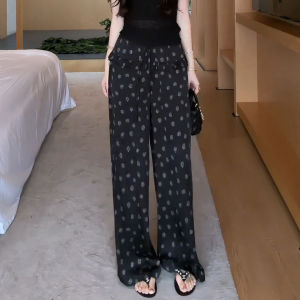 MEITESIJIAONU | Black Printed Ice Silk Culottes Slim Fit