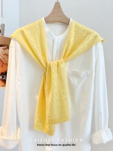 CAIENGE | Spring/Summer Yellow Thin Knit Shawl for Women Neck Protection