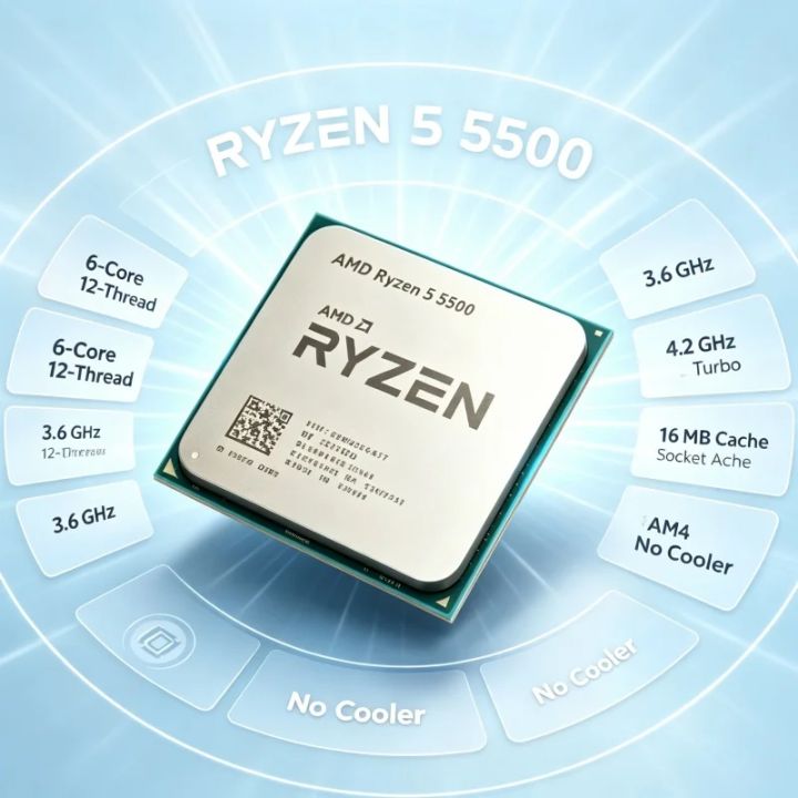 AMD | AMD Ryzen 5 5500 For AM4 Platform 6‑Core 12‑Thread Desktop