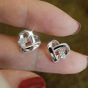 Huitan Eternity Love Earrings Ear Stud Piercing Silver Color/Gold Color Fashion Heart Earrings for Women Chic Wedding Jewelry