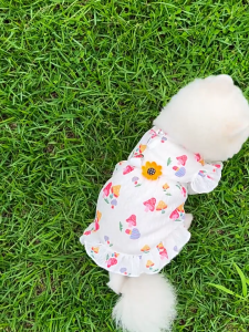Flying Sleeves Dog Dress Mushroom Heart Printing Cat Skirt with Buckle Breathable Pet Clothes Outfit