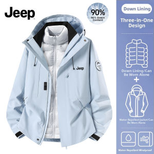 JEEP SPIRIT Winter Jacket 3-in-1 Waterproof Sports Jacket Running Neutral Hooded Hiking Jacket Warm and Breathable Outdoor Loose Jacket for Women